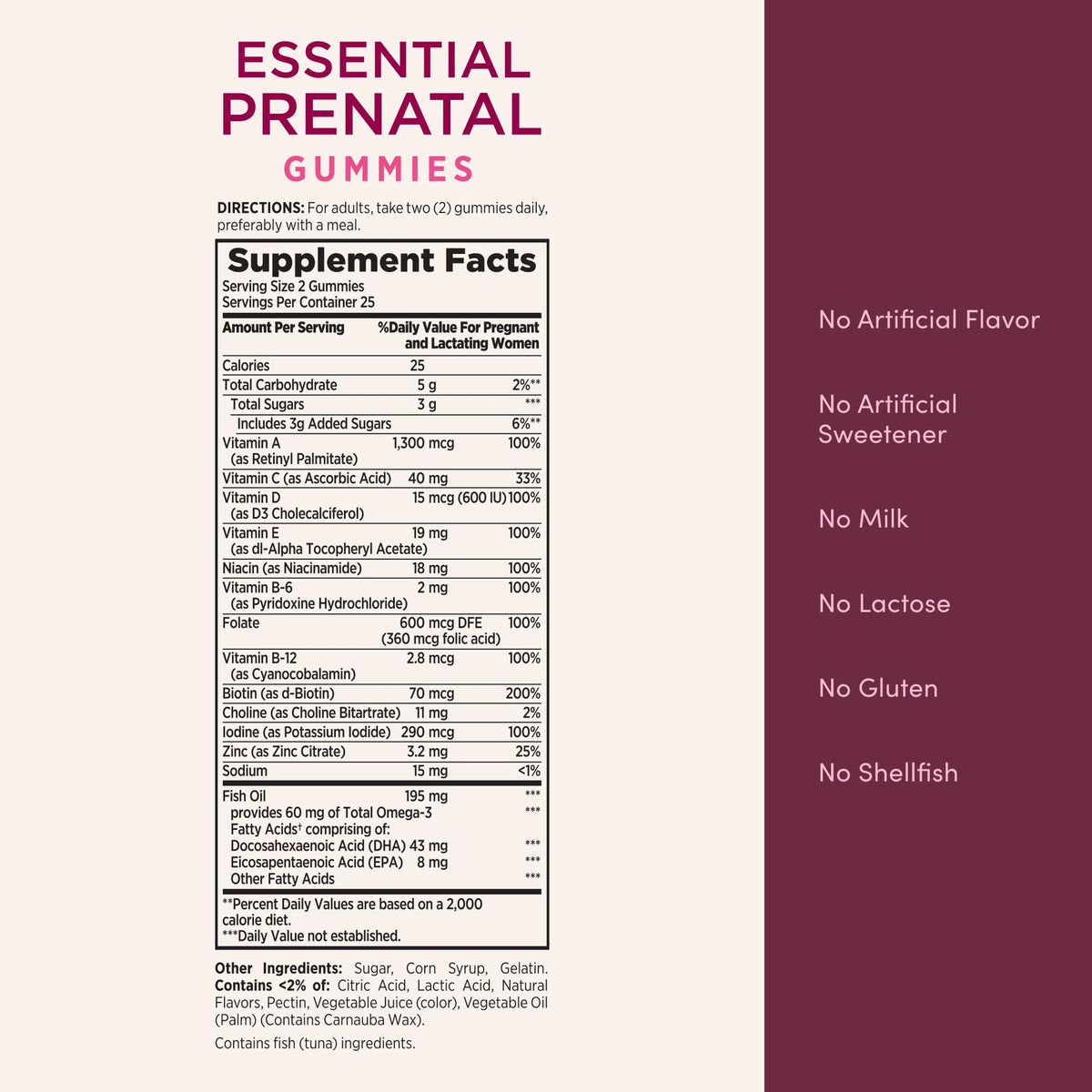 Nature's Bounty Optimal Solutions Essential Prenatal Gummies, Folic Acid and Iodine, Omega 3 and DHA, 50 Count - FENGGESTORE20