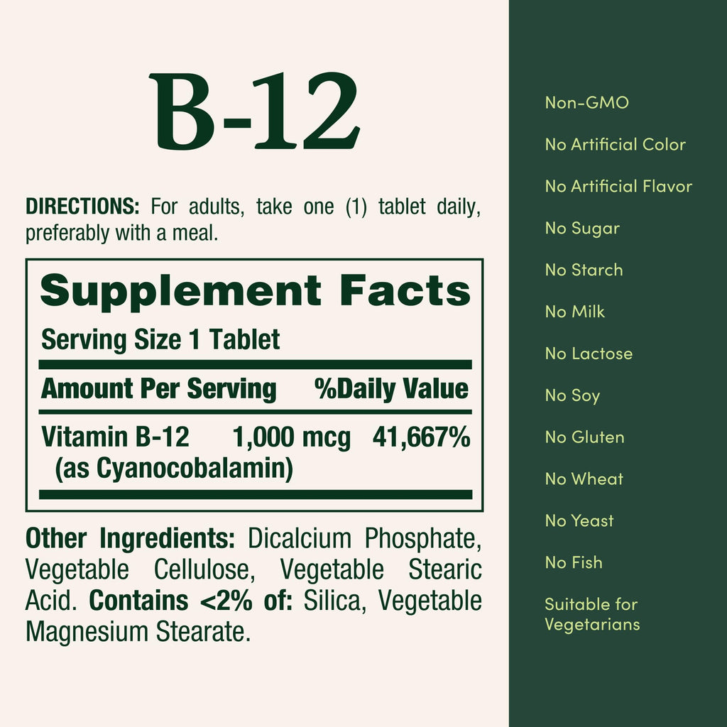 Nature's Bounty Vitamin B12 1000 mcg Supplements, Supports Energy Metabolism, 200 Ct - FENGGESTORE20