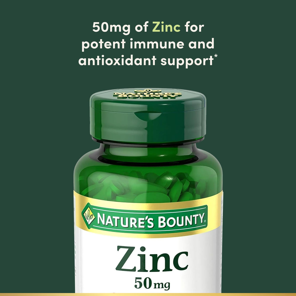 Nature’s Bounty Zinc 50mg, Immune Support & Antioxidant Supplement, Promotes Skin Health, 1 Caplet Per Day, Gluten Free, 250 Vegetarian Caplets - FENGGESTORE20