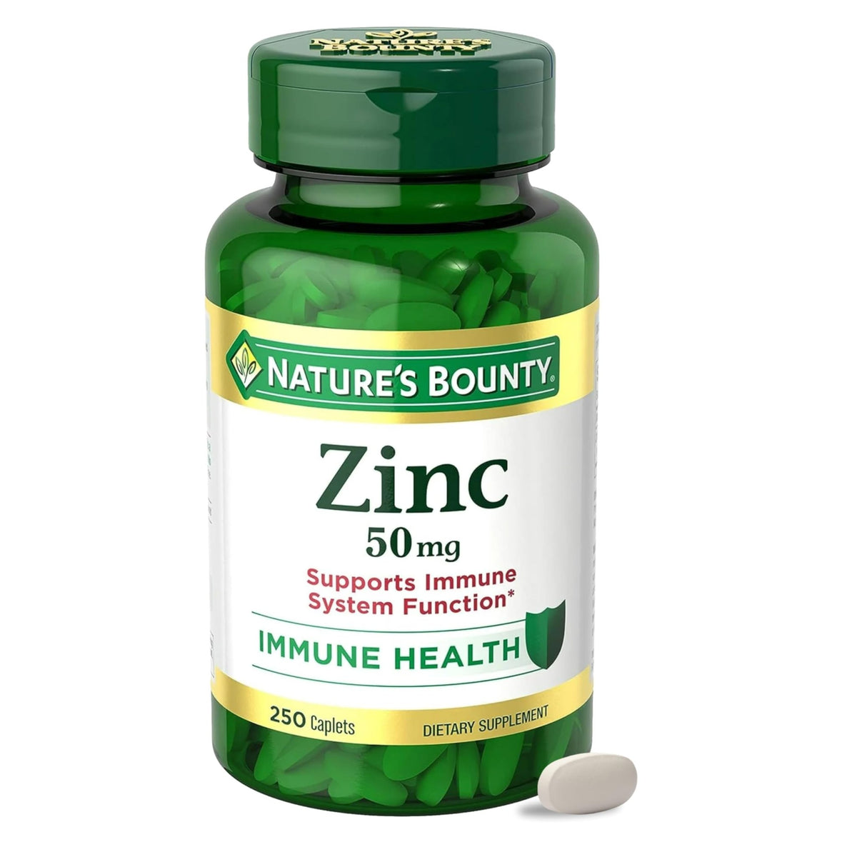 Nature’s Bounty Zinc 50mg, Immune Support & Antioxidant Supplement, Promotes Skin Health, 1 Caplet Per Day, Gluten Free, 250 Vegetarian Caplets - FENGGESTORE20