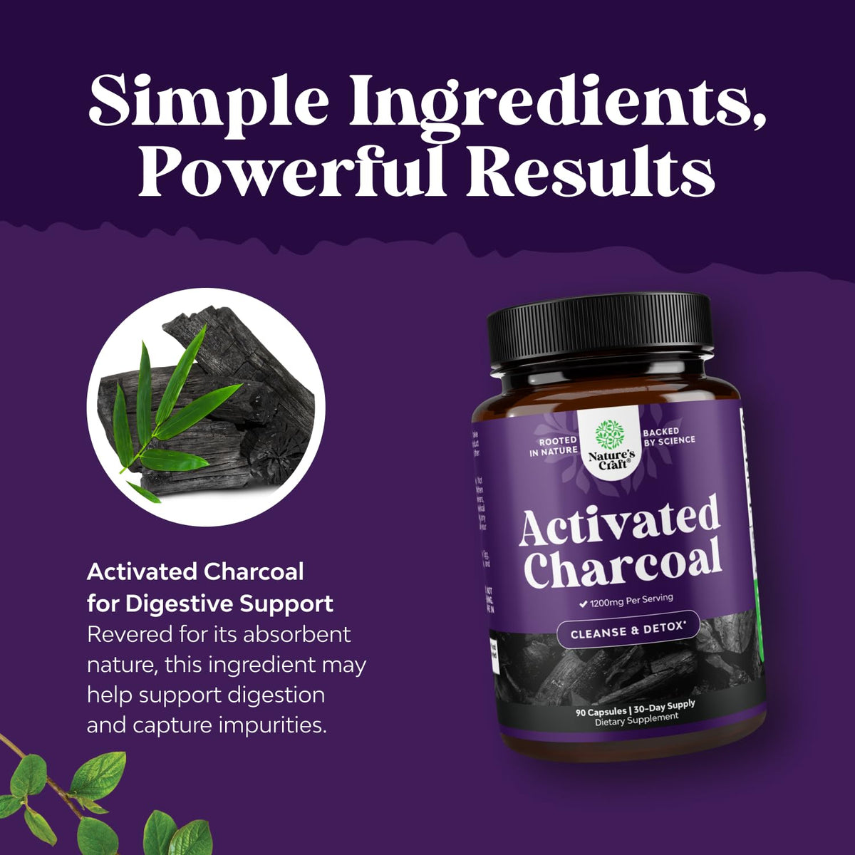 Natures Craft Activated Charcoal Pills Detox & Cleanse - Purifying Coconut Capsules with 1200 mg Per Serving for Bloating Relief - FENGGESTORE20