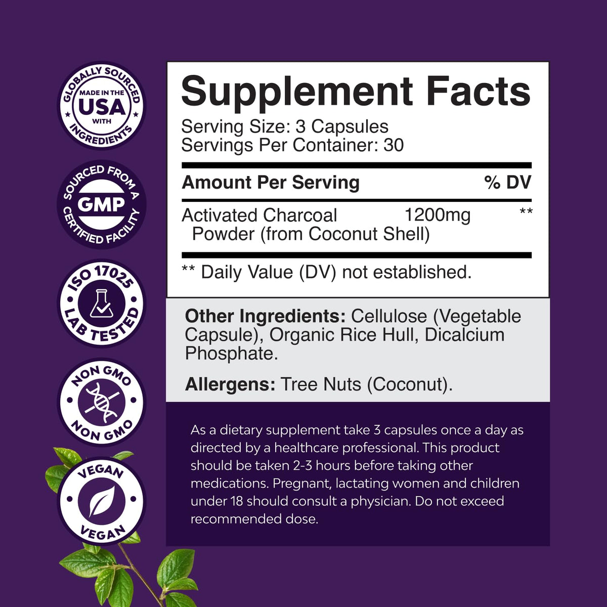 Natures Craft Activated Charcoal Pills Detox & Cleanse - Purifying Coconut Capsules with 1200 mg Per Serving for Bloating Relief - FENGGESTORE20