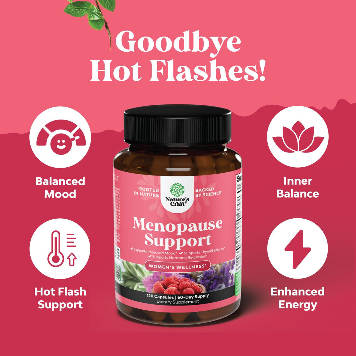 Natures Craft Complete Herbal Menopause Supplement for Women - Female Hormone Balance Capsules for Night Sweats Hot Flashes & Mood Swings with Dong Quai - FENGGESTORE20