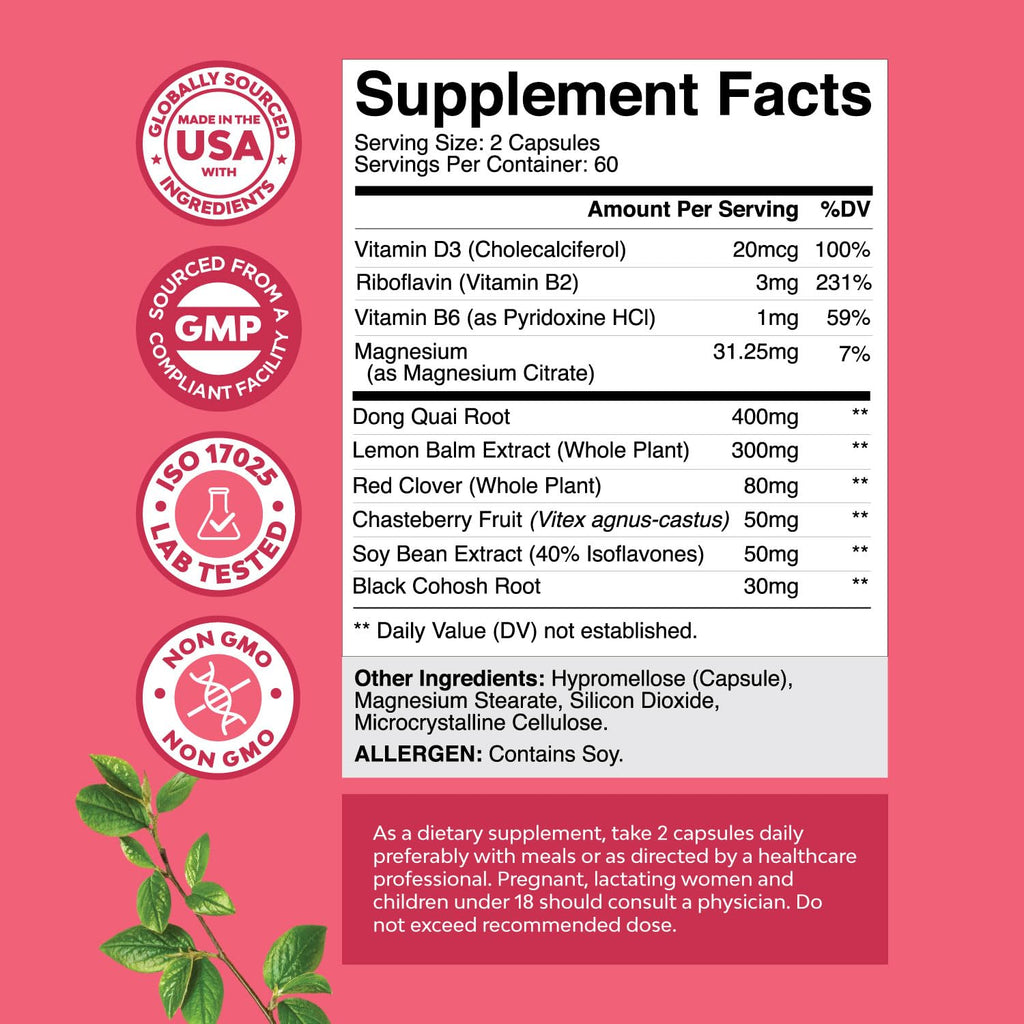 Natures Craft Complete Herbal Menopause Supplement for Women - Female Hormone Balance Capsules for Night Sweats Hot Flashes & Mood Swings with Dong Quai - FENGGESTORE20