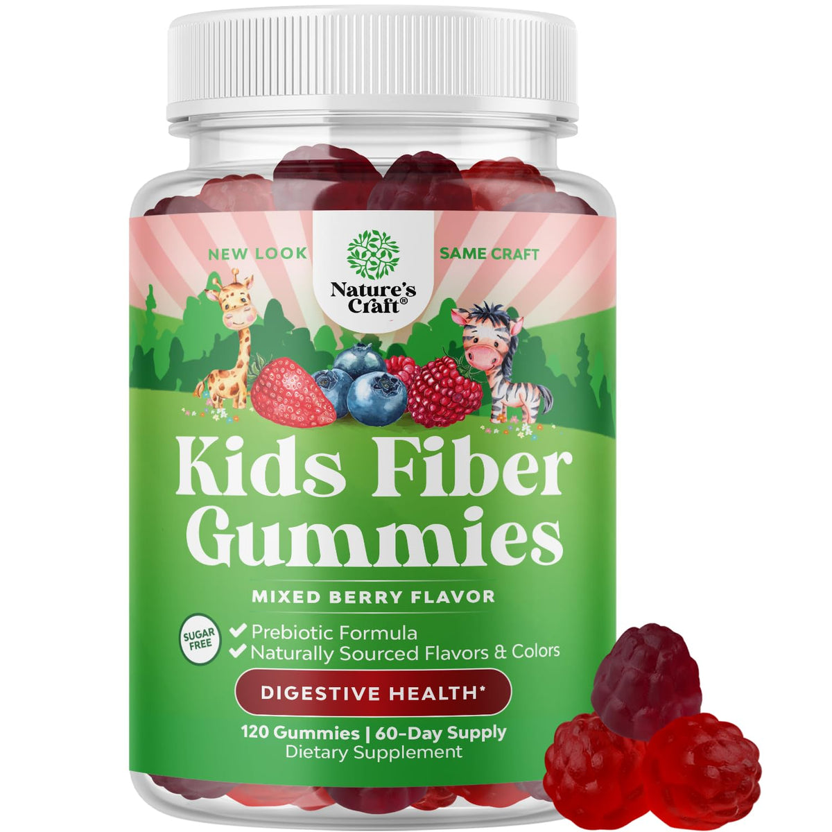Natures Craft High Prebiotic Fiber Gummies for Kids - Dietary Fiber Supplements for Digestion & Constipation - Chicory Root Kids Immune Gummies - Non-GMO - FENGGESTORE20