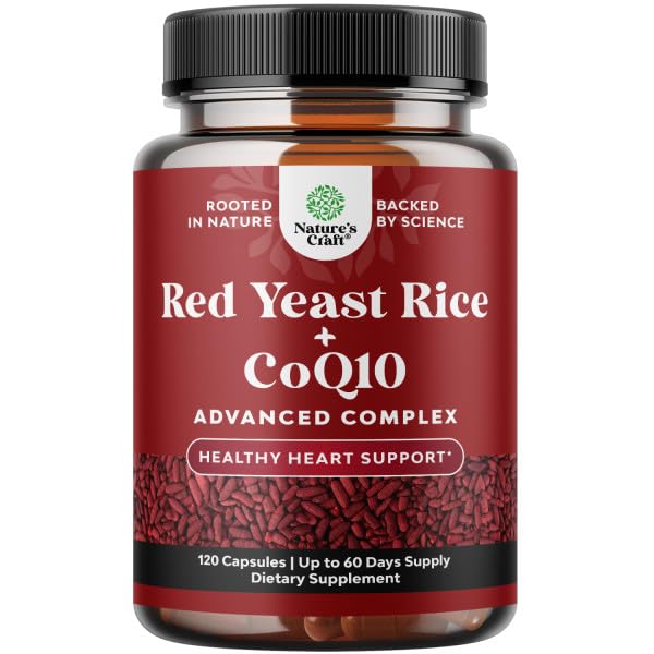 Natures Craft Red Yeast Rice with CoQ10 Supplement - Advanced Healthy Heart & Healthy Cholesterol Levels Formula for Men & Women - Red Yeast Rice Capsules with 1200 mg - FENGGESTORE20