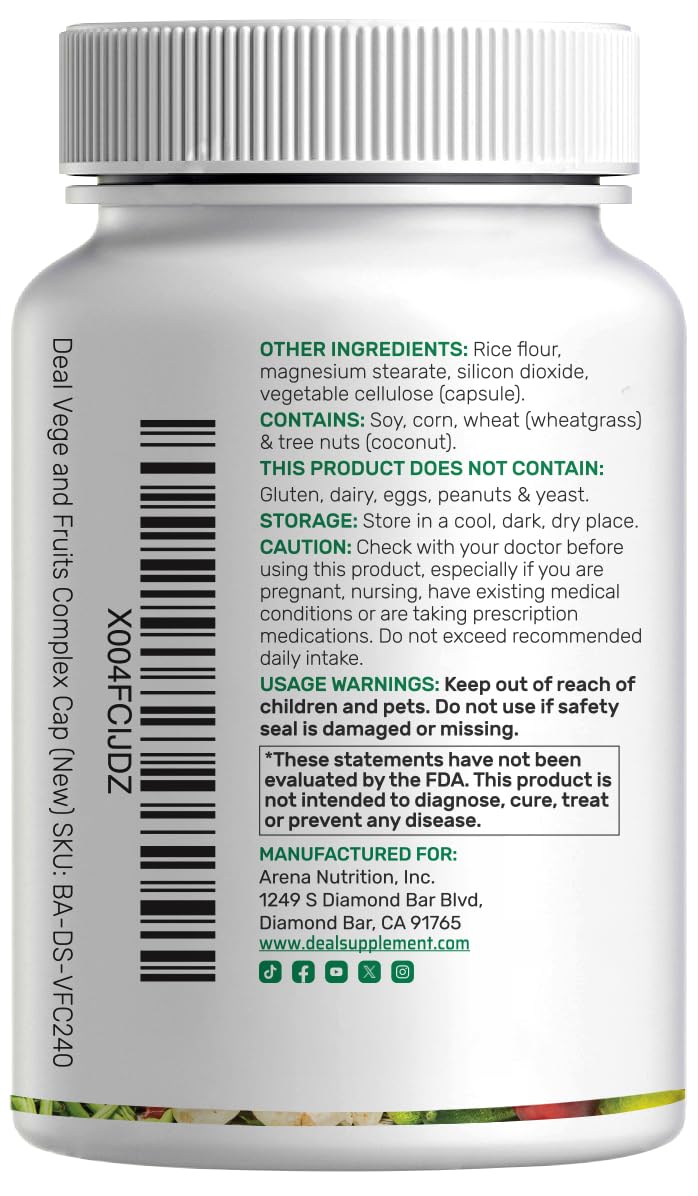 Nature’s Fruits & Veggies Supplement, 240 Veggie Capsules – 80 Whole Food Superfoods for Daily Balance – 40 Fruits with 40 Vegetables and Greens – Non-GMO, Gluten Free - FENGGESTORE20