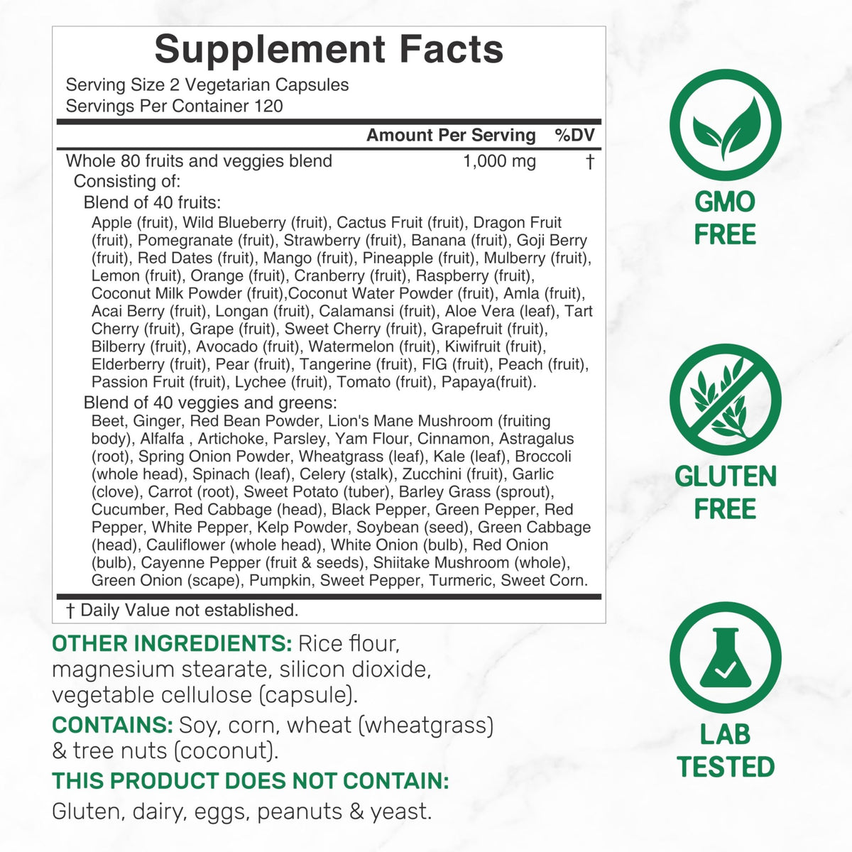 Nature’s Fruits & Veggies Supplement, 240 Veggie Capsules – 80 Whole Food Superfoods for Daily Balance – 40 Fruits with 40 Vegetables and Greens – Non-GMO, Gluten Free - FENGGESTORE20