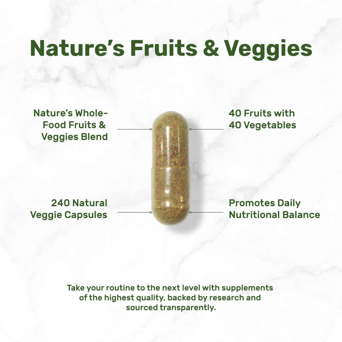 Nature’s Fruits & Veggies Supplement, 240 Veggie Capsules – 80 Whole Food Superfoods for Daily Balance – 40 Fruits with 40 Vegetables and Greens – Non-GMO, Gluten Free - FENGGESTORE20