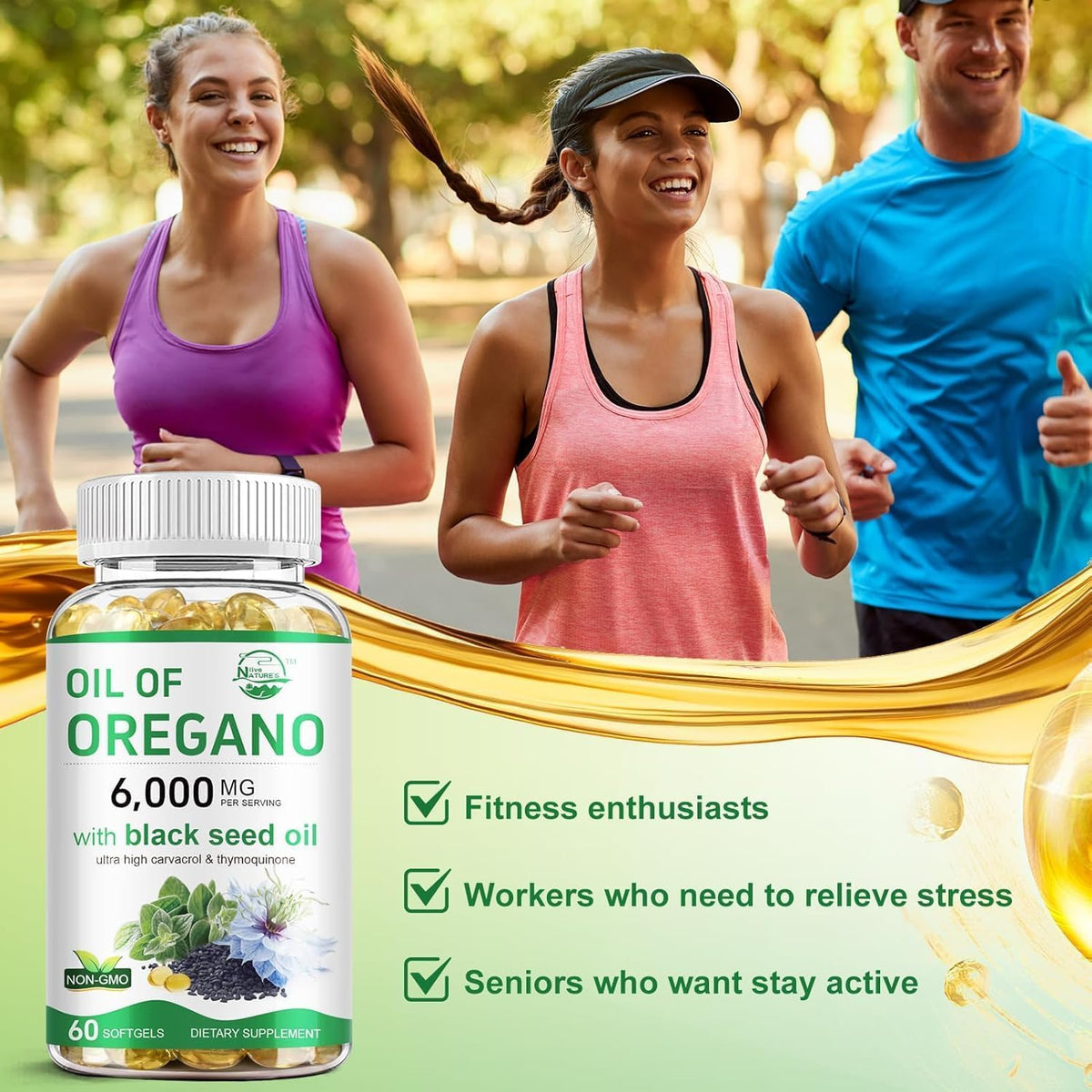 Nature's live Oil of Oregano with Black Seed Oil, 2 in 1 Oregano Supplement for Immune Health, Retains High Concentrated Carvacrol & Thymoquinone - FENGGESTORE20
