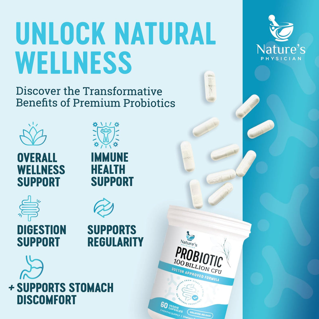 Nature's Physician Probiotics - 100 Billion CFU Per Capsule - 16 Strains + Prebiotics - Best Probiotic Supplement for Women & Men - Supports Immune, - FENGGESTORE20