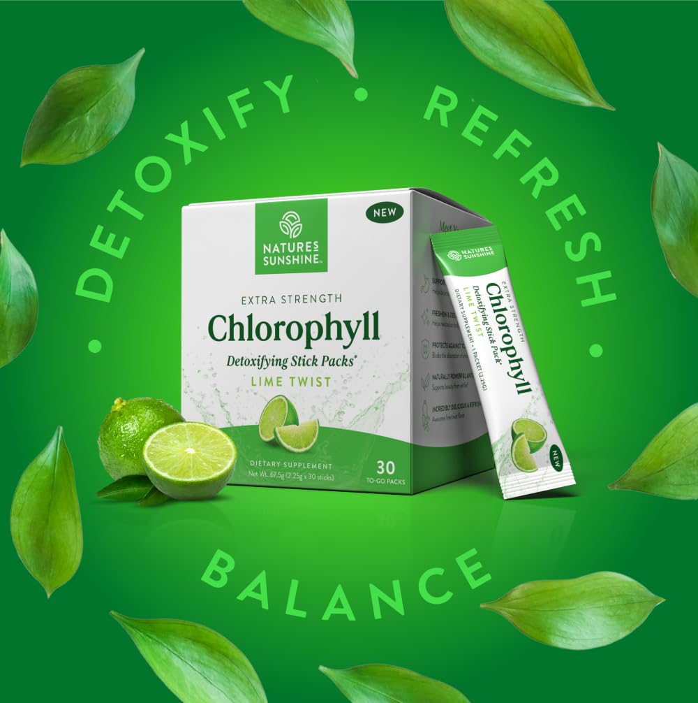 Nature's Sunshine Chlorophyll Stick Packs: Supercharge Your Detox and Boost Gut Health in Convenient, Delicious Stick Packs (Lime Twist) - FENGGESTORE20