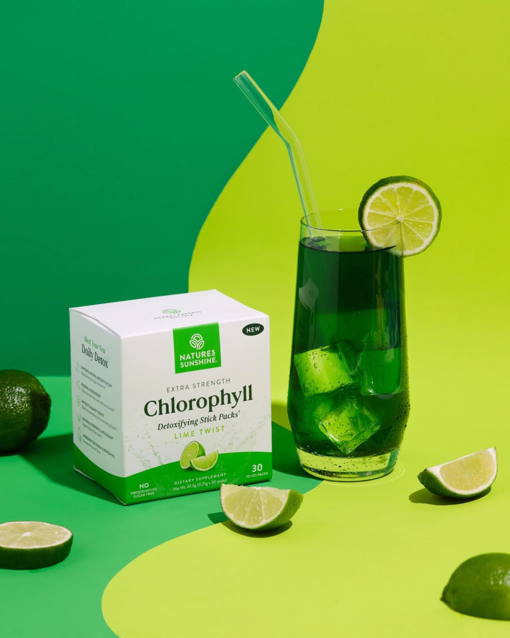 Nature's Sunshine Chlorophyll Stick Packs: Supercharge Your Detox and Boost Gut Health in Convenient, Delicious Stick Packs (Lime Twist) - FENGGESTORE20