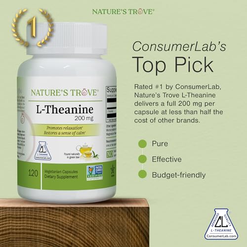 Nature's Trove L-Theanine 200mg 120 Vegetarian Capsules - FENGGESTORE20