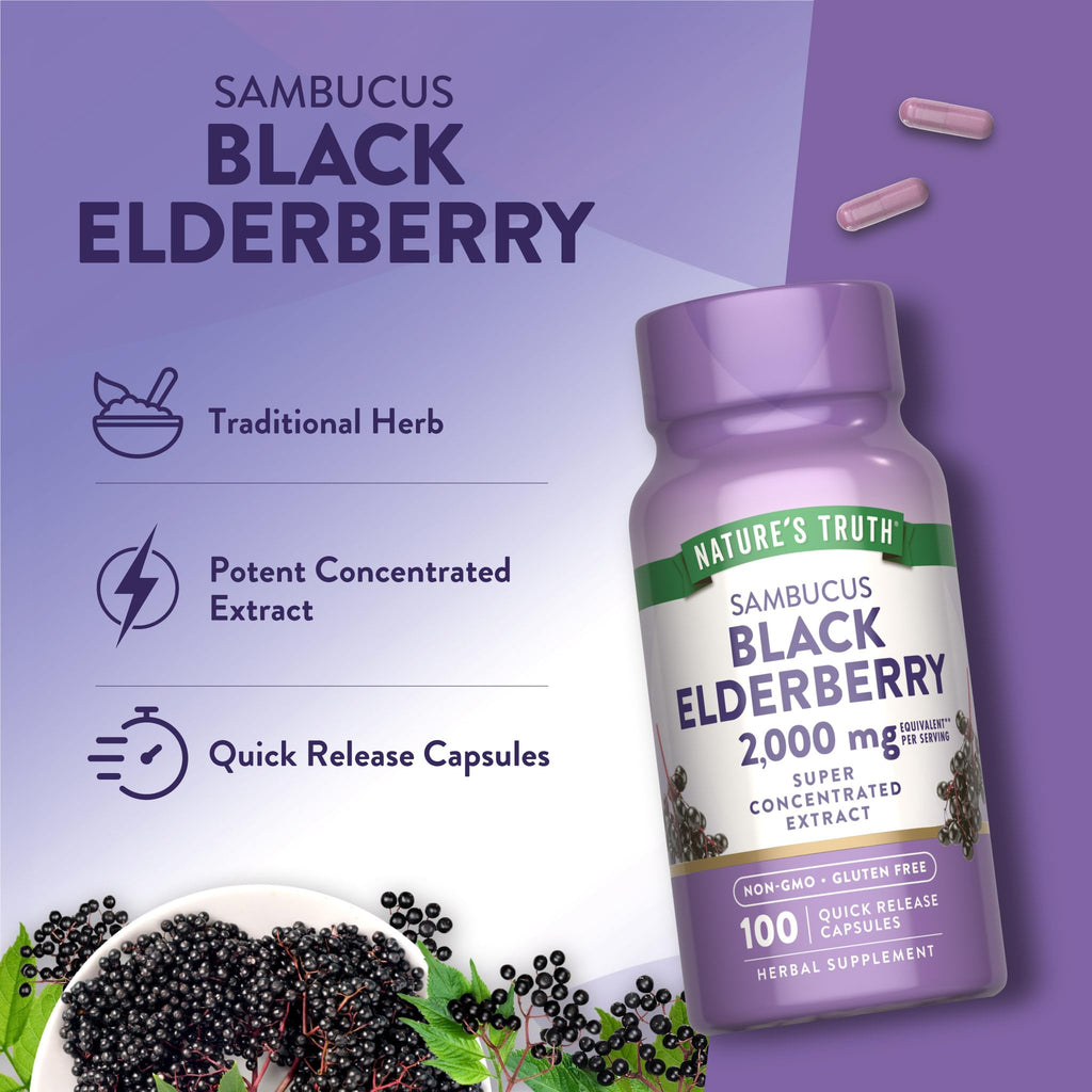 Nature's Truth Black Elderberry Capsules | 100 Count | Super Concentrated Sambucus Extract | Non-GMO and Gluten Free Supplement - FENGGESTORE20