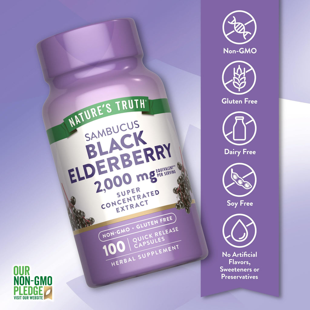 Nature's Truth Black Elderberry Capsules | 100 Count | Super Concentrated Sambucus Extract | Non-GMO and Gluten Free Supplement - FENGGESTORE20