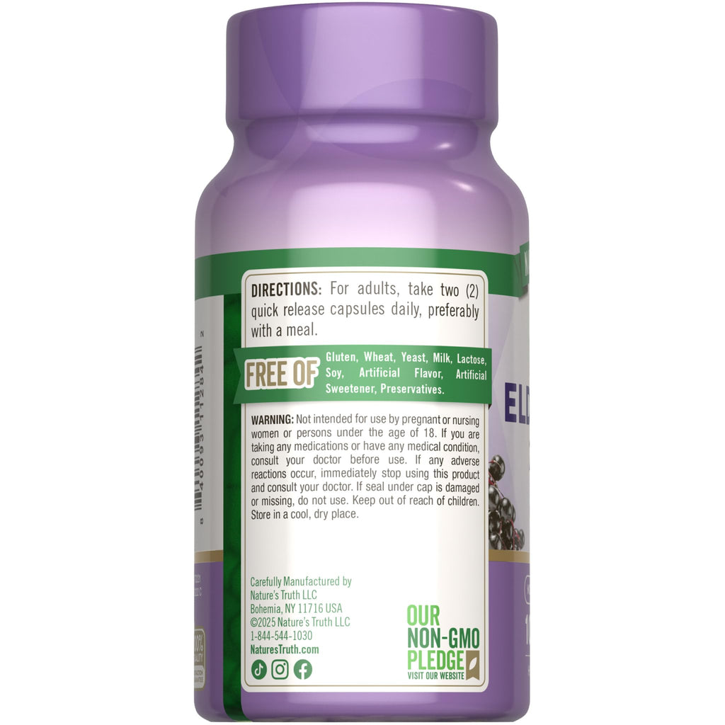 Nature's Truth Black Elderberry Capsules | 100 Count | Super Concentrated Sambucus Extract | Non-GMO and Gluten Free Supplement - FENGGESTORE20