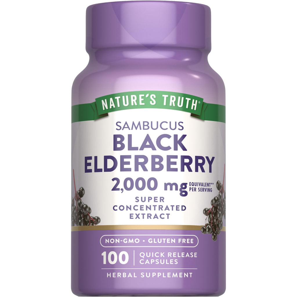 Nature's Truth Black Elderberry Capsules | 100 Count | Super Concentrated Sambucus Extract | Non-GMO and Gluten Free Supplement - FENGGESTORE20
