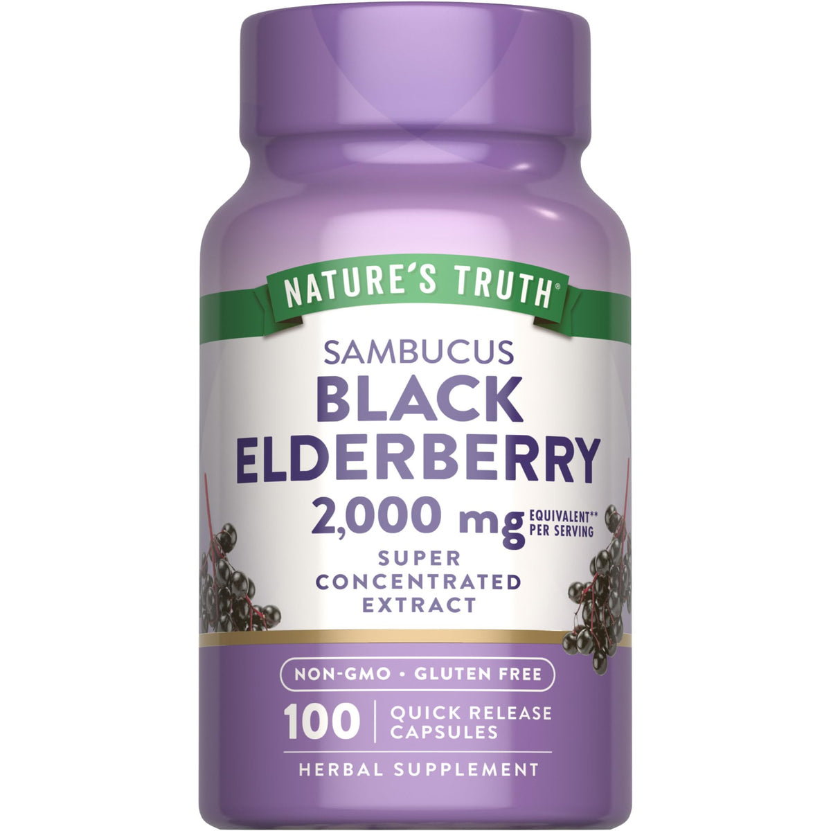 Nature's Truth Black Elderberry Capsules | 100 Count | Super Concentrated Sambucus Extract | Non-GMO and Gluten Free Supplement - FENGGESTORE20