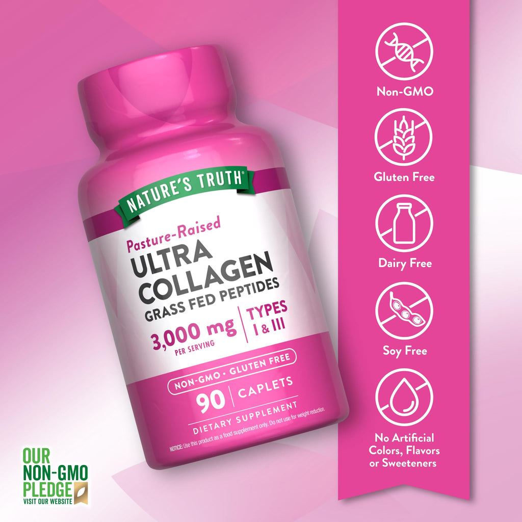 Nature's Truth Collagen Peptides | 90 Caplets | Type 1 and 3 with Vitamin C | Grass Fed, Non-GMO & Gluten Free Supplement - FENGGESTORE20