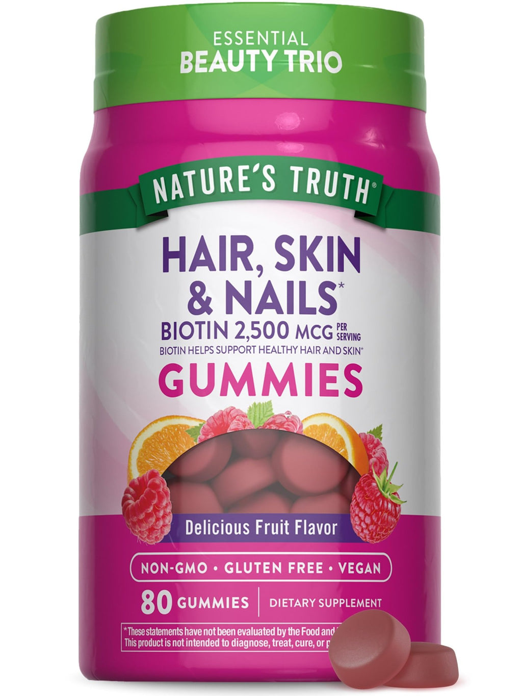 Nature's Truth Hair Skin and Nails Gummies | 80 Count | 2500mcg of Biotin | Vegan, Non-GMO, Gluten Free Supplement | Vitamin for Women & Men - FENGGESTORE20