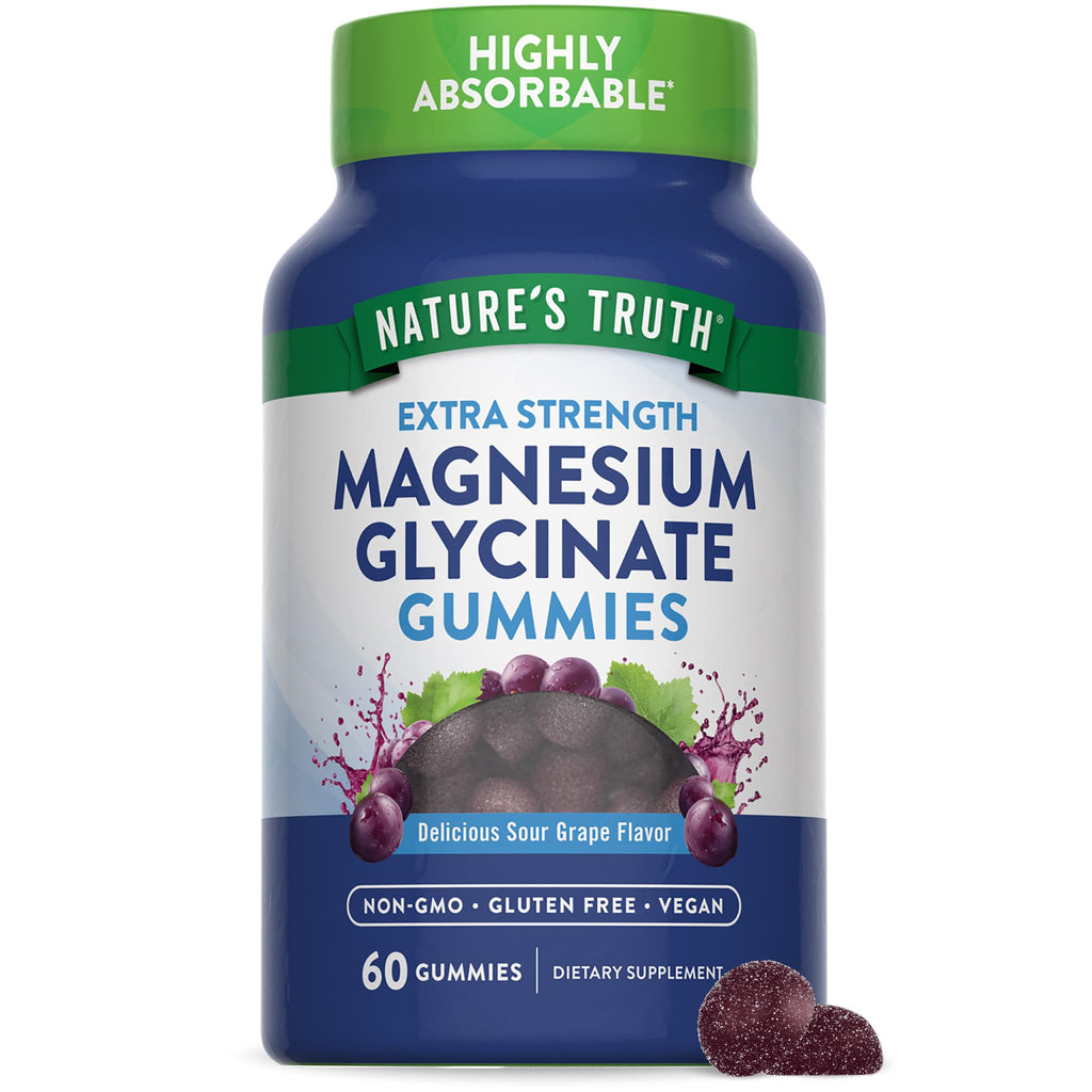 Nature's Truth Magnesium Glycinate Gummies | 60 Count | Sour Grape Flavor | Vegan, Non-GMO & Gluten Free Supplement - FENGGESTORE20