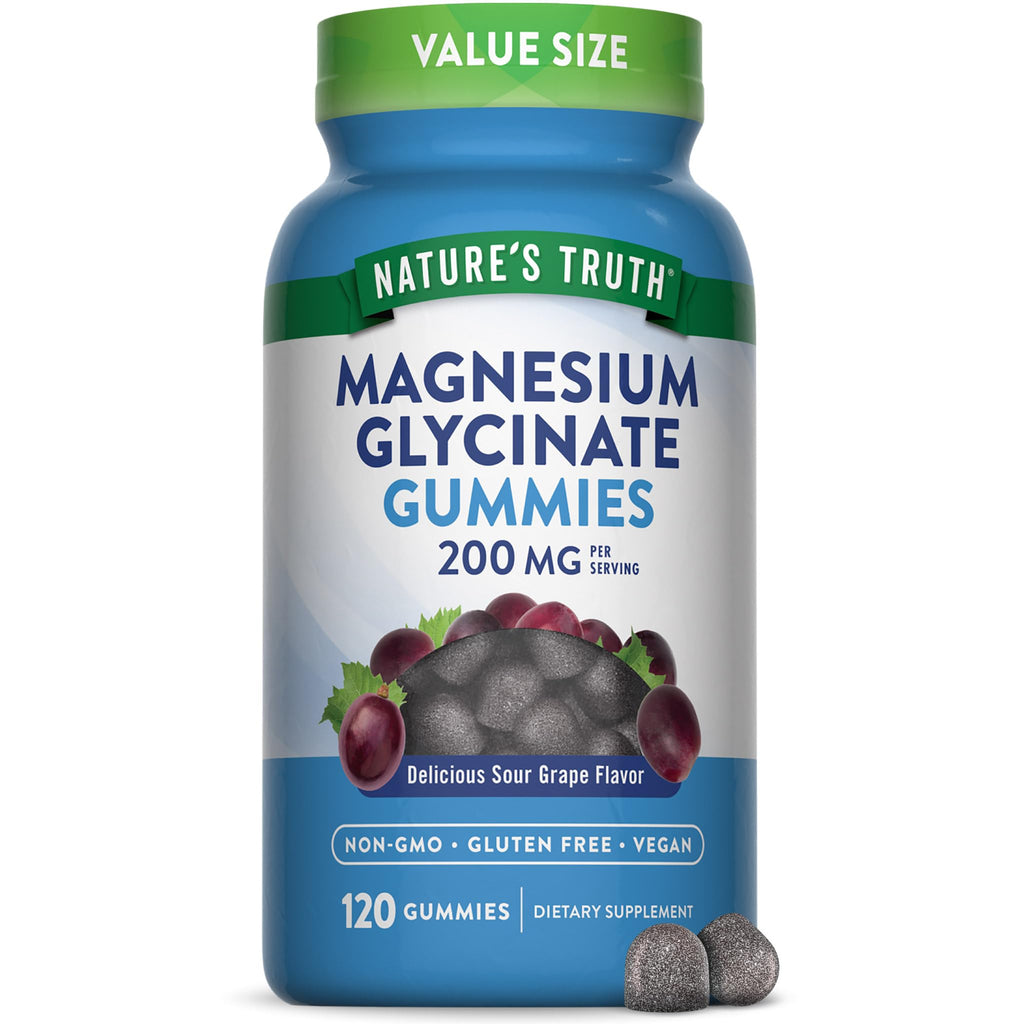 Nature's Truth Magnesium Glycinate Gummies for Adults | 200mg | 120 Count | Grape Flavor | Vegan, Non-GMO & Gluten Free Supplement - FENGGESTORE20