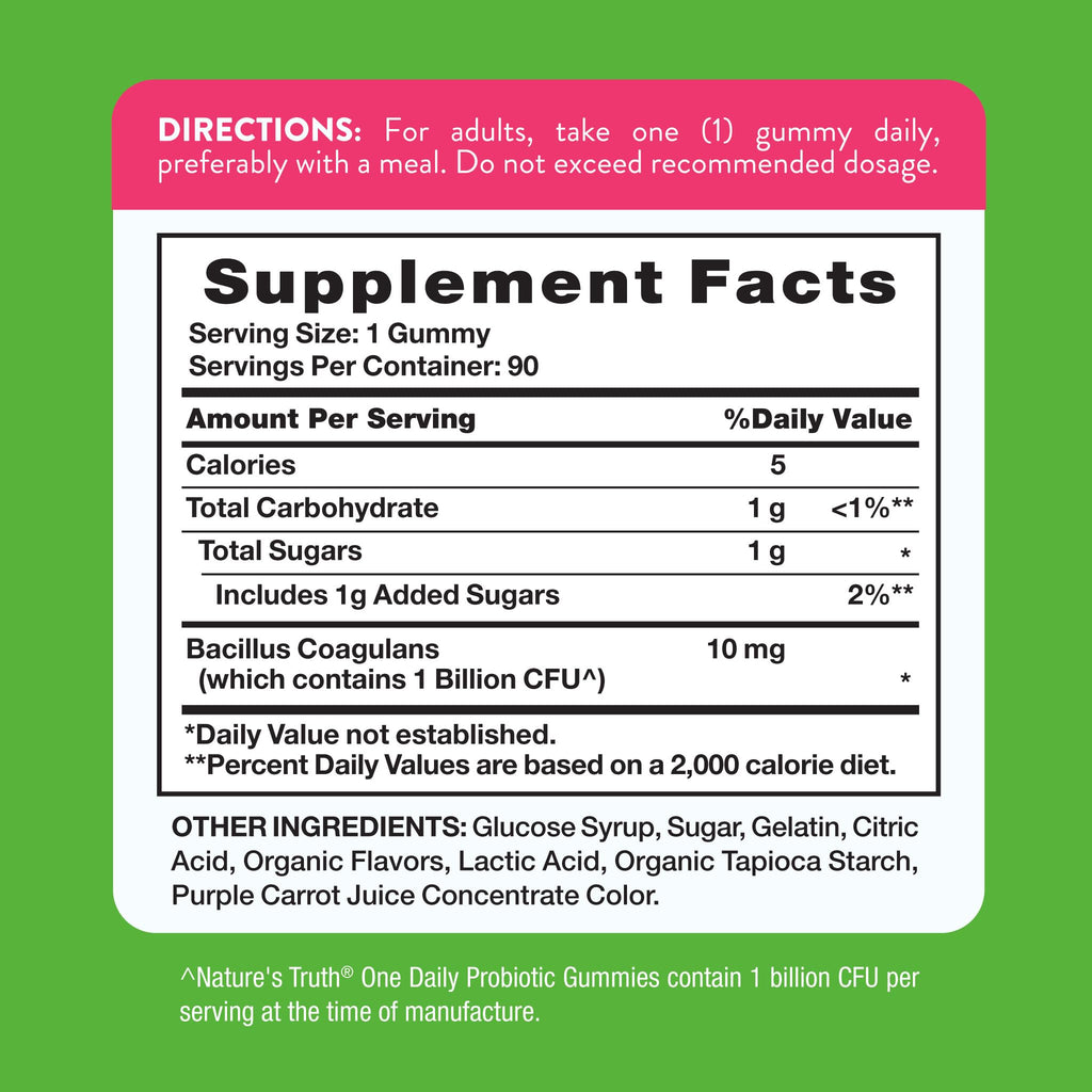 Nature's Truth Probiotic Gummies | 1 Billion CFU | 90 Count | Raspberry Lemon Flavor | Non-GMO & Gluten Free Supplement - FENGGESTORE20