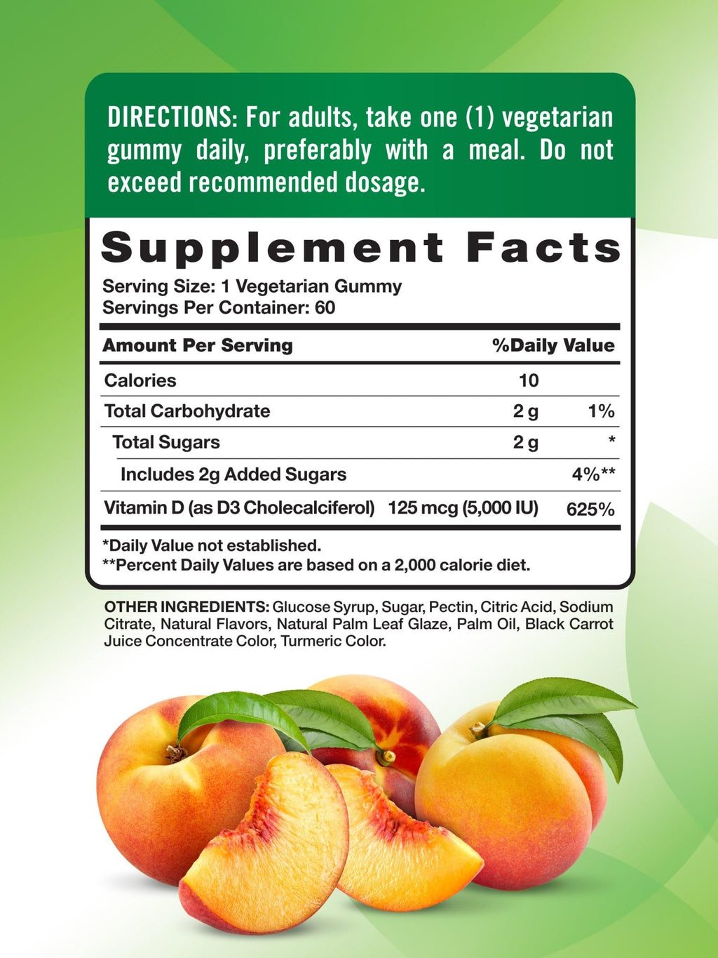 Nature's Truth Vitamin D3 Gummies | 5000 IU | 60 Count | Peach Flavor | Vegetarian, Non-GMO & Gluten Free Supplement - FENGGESTORE20
