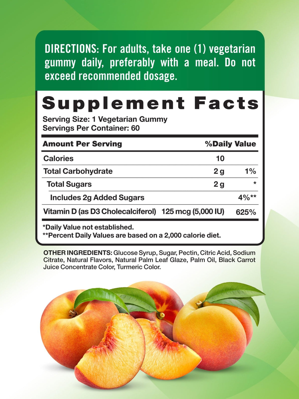 Nature's Truth Vitamin D3 Gummies | 5000 IU | 60 Count | Peach Flavor | Vegetarian, Non-GMO & Gluten Free Supplement - FENGGESTORE20
