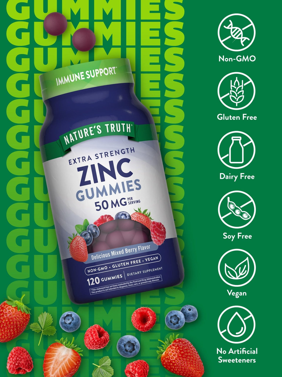 Nature's Truth Zinc Gummies for Adults | 50mg | 120 Count | Vegan, Non-GMO & Gluten Free Supplement | Mixed Berry Flavor - FENGGESTORE20