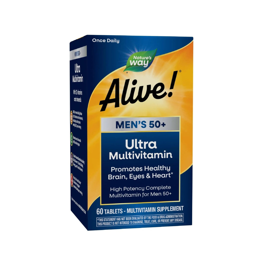 Nature's Way Alive! Men’s 50+ Daily Ultra Multivitamin, High Potency Formula, Supports Healthy Brain, Eyes & Heart - FENGGESTORE20