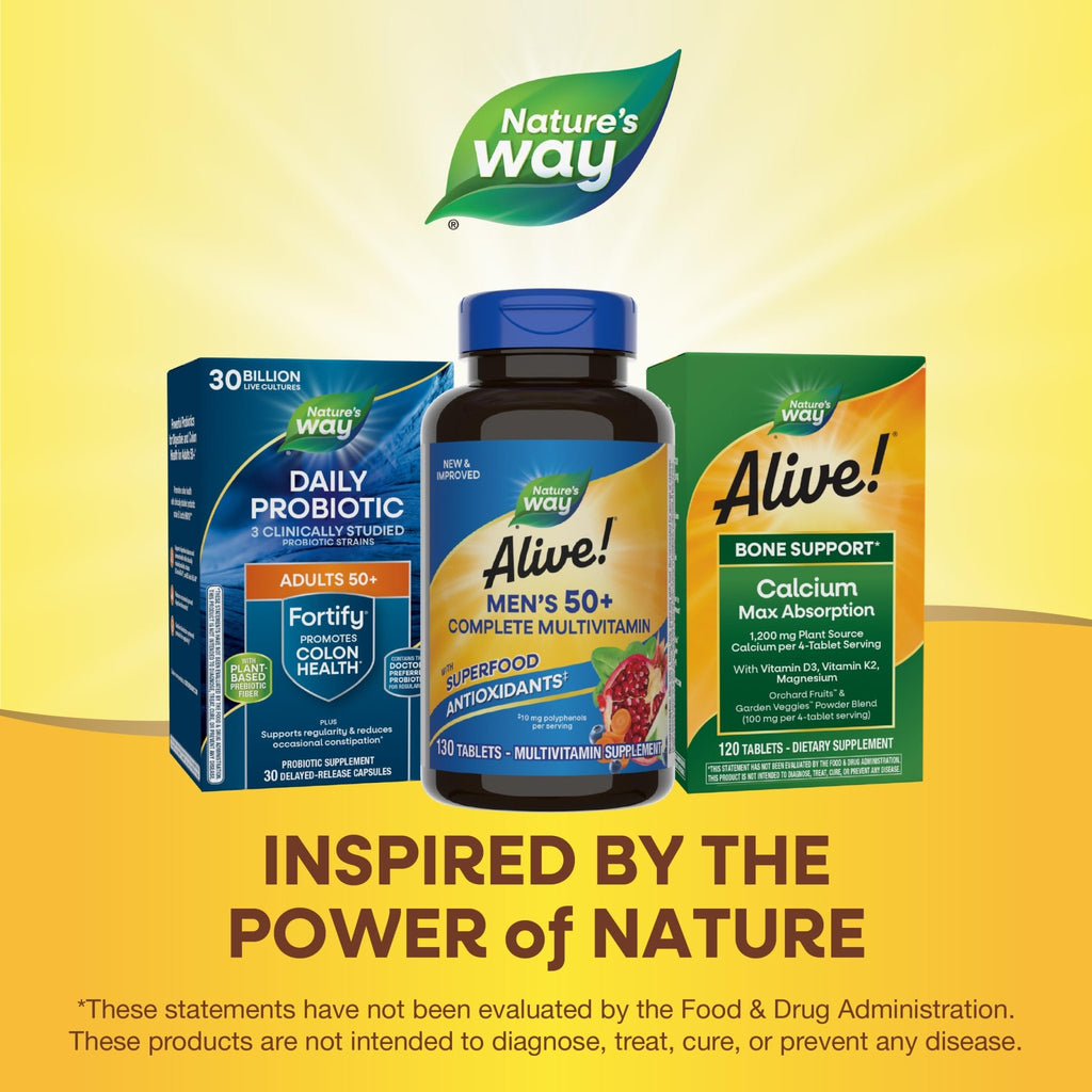 Nature’s Way Alive! Men’s 50+ Multivitamin Complete Tablets, Daily Multivitamin for Men Over 50, Supports Cellular Energy Metabolism - FENGGESTORE20