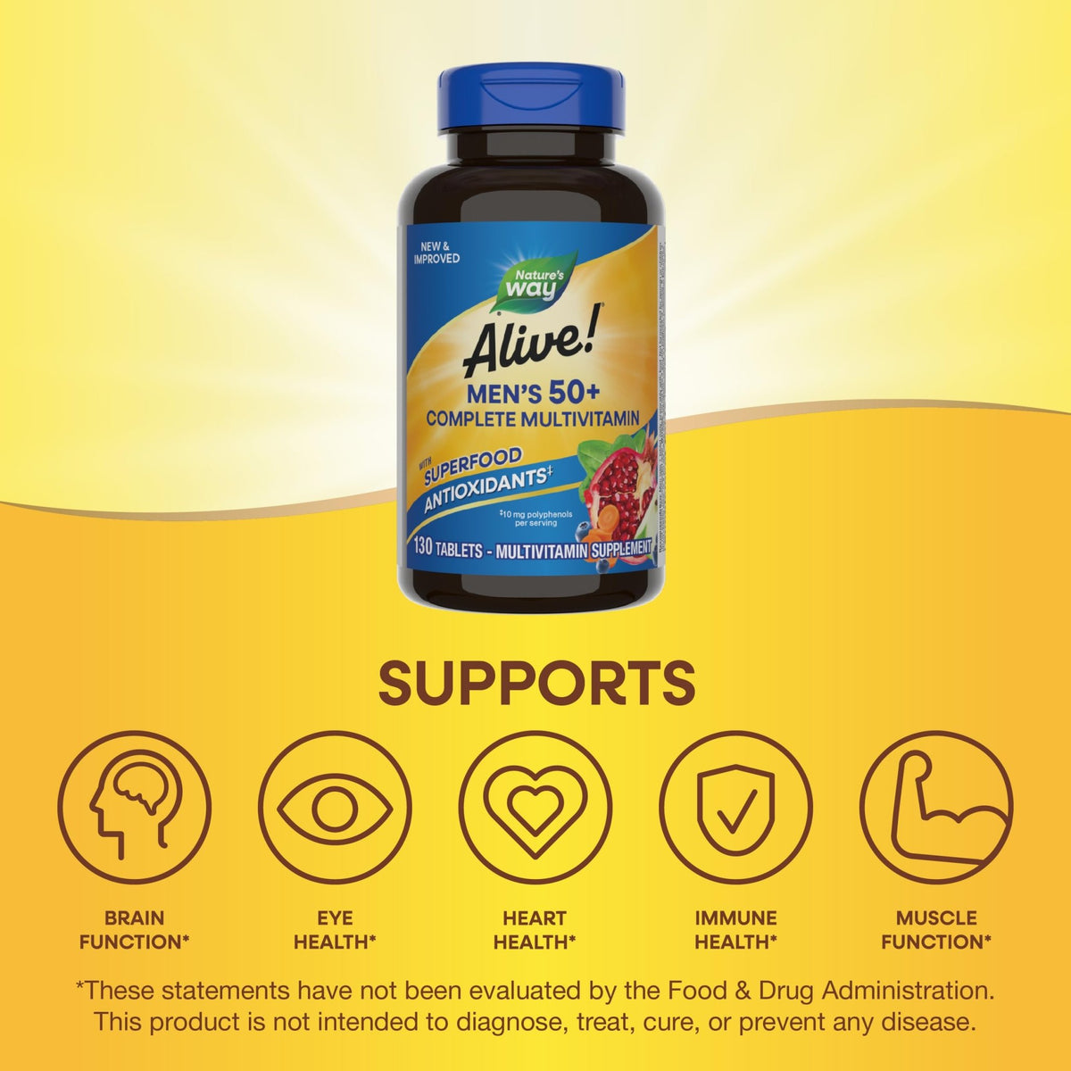 Nature’s Way Alive! Men’s 50+ Multivitamin Complete Tablets, Daily Multivitamin for Men Over 50, Supports Cellular Energy Metabolism - FENGGESTORE20