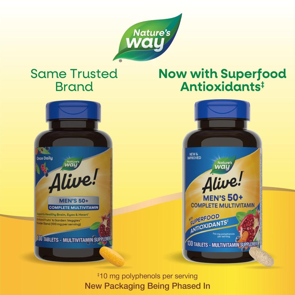 Nature’s Way Alive! Men’s 50+ Multivitamin Complete Tablets, Daily Multivitamin for Men Over 50, Supports Cellular Energy Metabolism - FENGGESTORE20