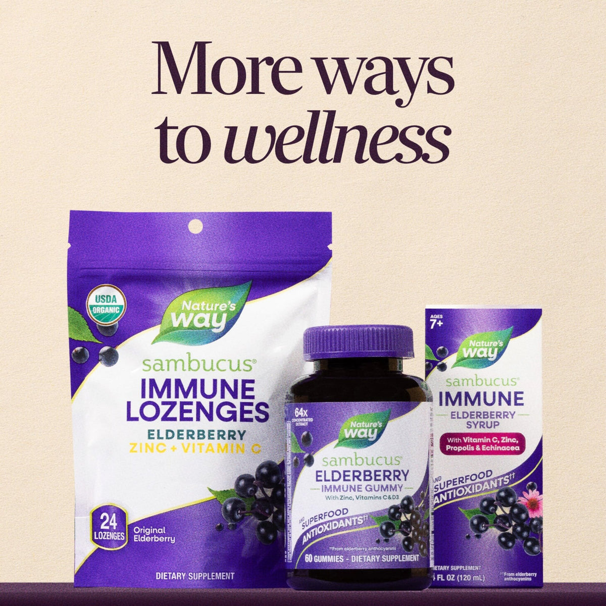 Nature’s Way Sambucus Elderberry Gummies, Immune Support Gummy for Adults & Kids Ages 4+ with Black Elderberry Extract, Vitamin C - FENGGESTORE20