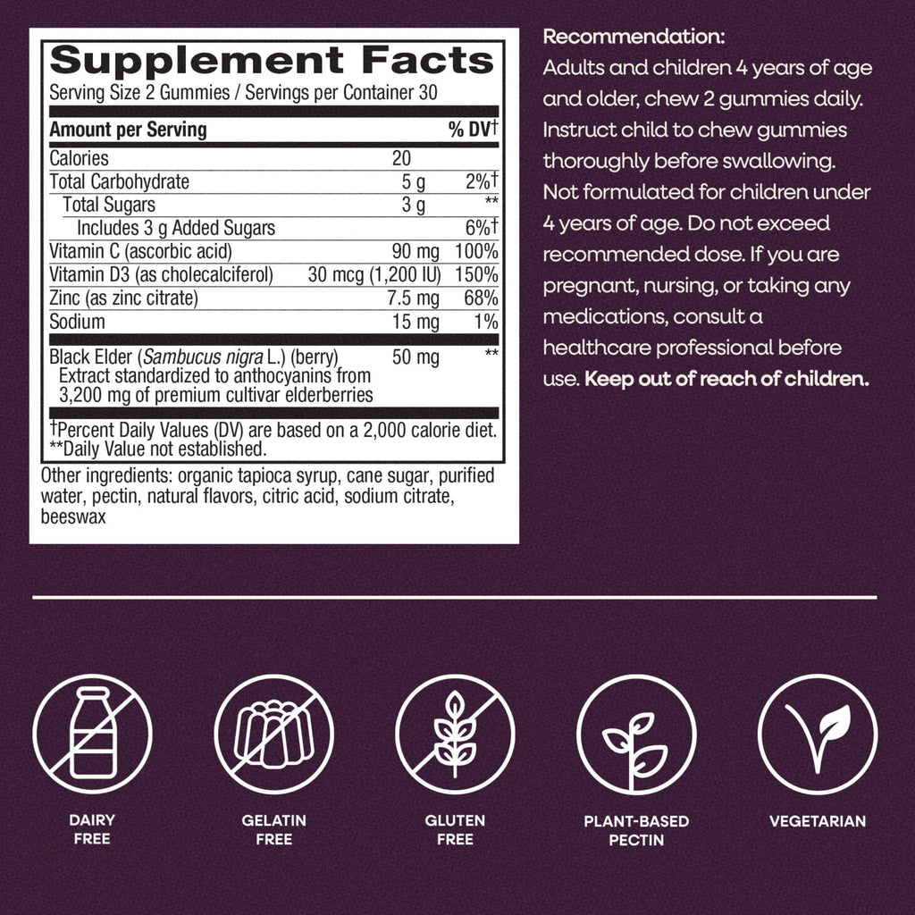 Nature’s Way Sambucus Elderberry Gummies, Immune Support Gummy for Adults & Kids Ages 4+ with Black Elderberry Extract, Vitamin C - FENGGESTORE20