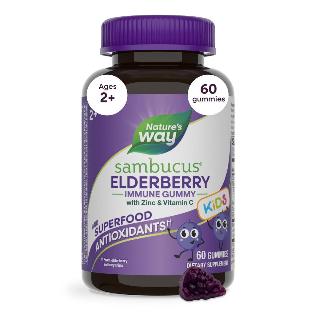 Nature’s Way Sambucus Kids Elderberry Immune Gummies with Black Elderberry Extract, Daily Immune Support Gummy with Vitamin C and Zinc - FENGGESTORE20