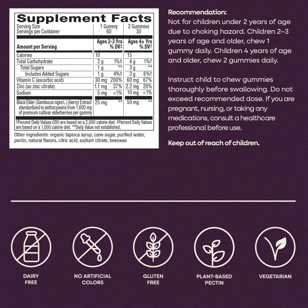 Nature’s Way Sambucus Kids Elderberry Immune Gummies with Black Elderberry Extract, Daily Immune Support Gummy with Vitamin C and Zinc - FENGGESTORE20