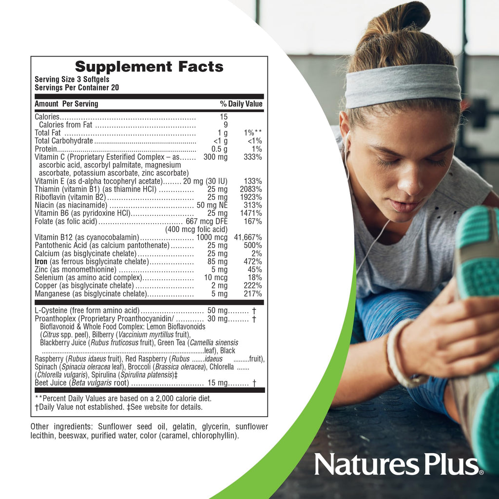NaturesPlus Hema-Plex Iron - 60 Fast-Acting Softgels - 85 mg Iron + Vitamin C & Bioflavonoids for Healthy Red Blood Cells - FENGGESTORE20