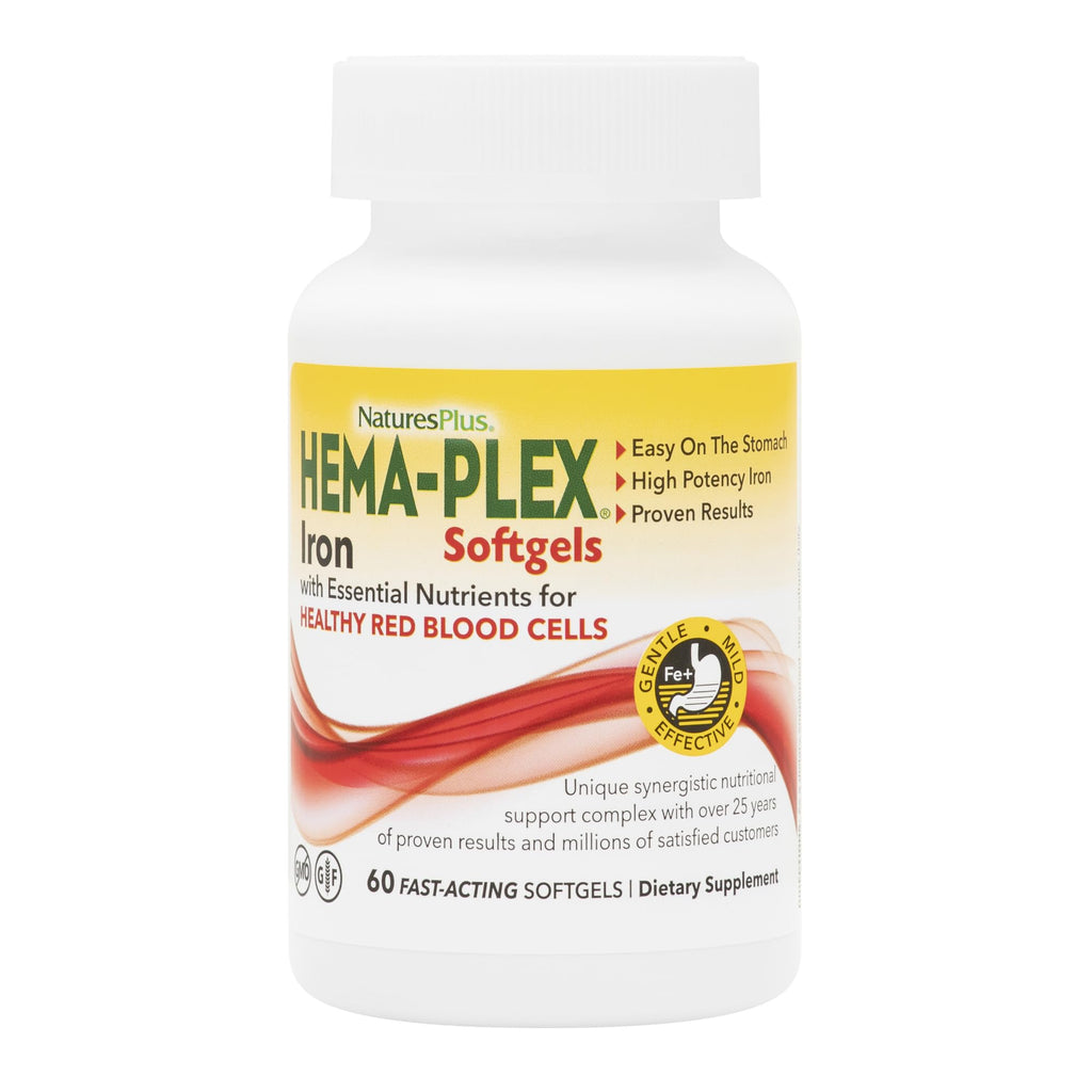 NaturesPlus Hema-Plex Iron - 60 Fast-Acting Softgels - 85 mg Iron + Vitamin C & Bioflavonoids for Healthy Red Blood Cells - FENGGESTORE20