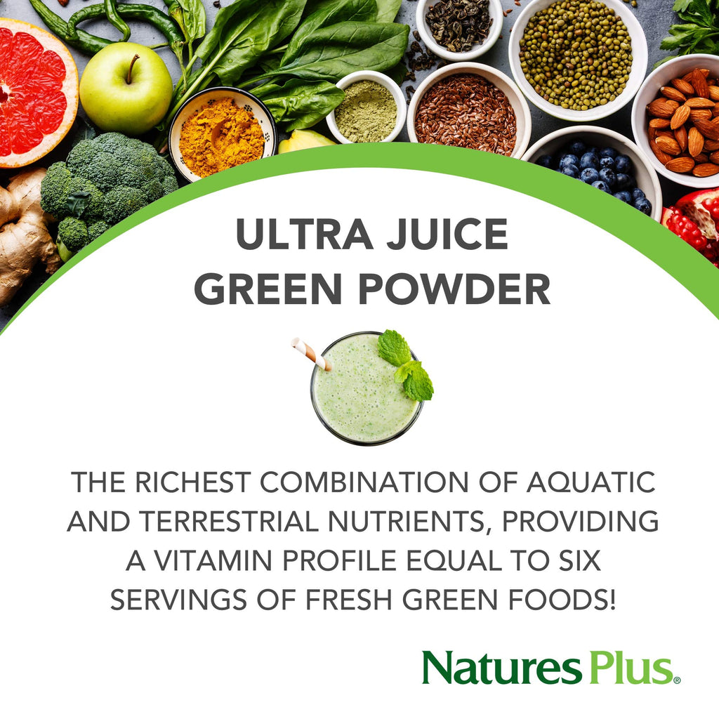 NaturesPlus Ultra Juice Green Drink - 1.32 lb - Supports Immune Health, Digestion & Energy Production - Organic, Non-GMO, Vegan, Gluten Free - 60 Servings - FENGGESTORE20