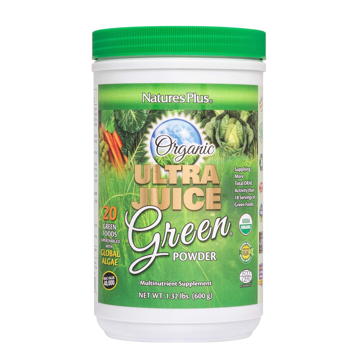 NaturesPlus Ultra Juice Green Drink - 1.32 lb - Supports Immune Health, Digestion & Energy Production - Organic, Non-GMO, Vegan, Gluten Free - 60 Servings - FENGGESTORE20