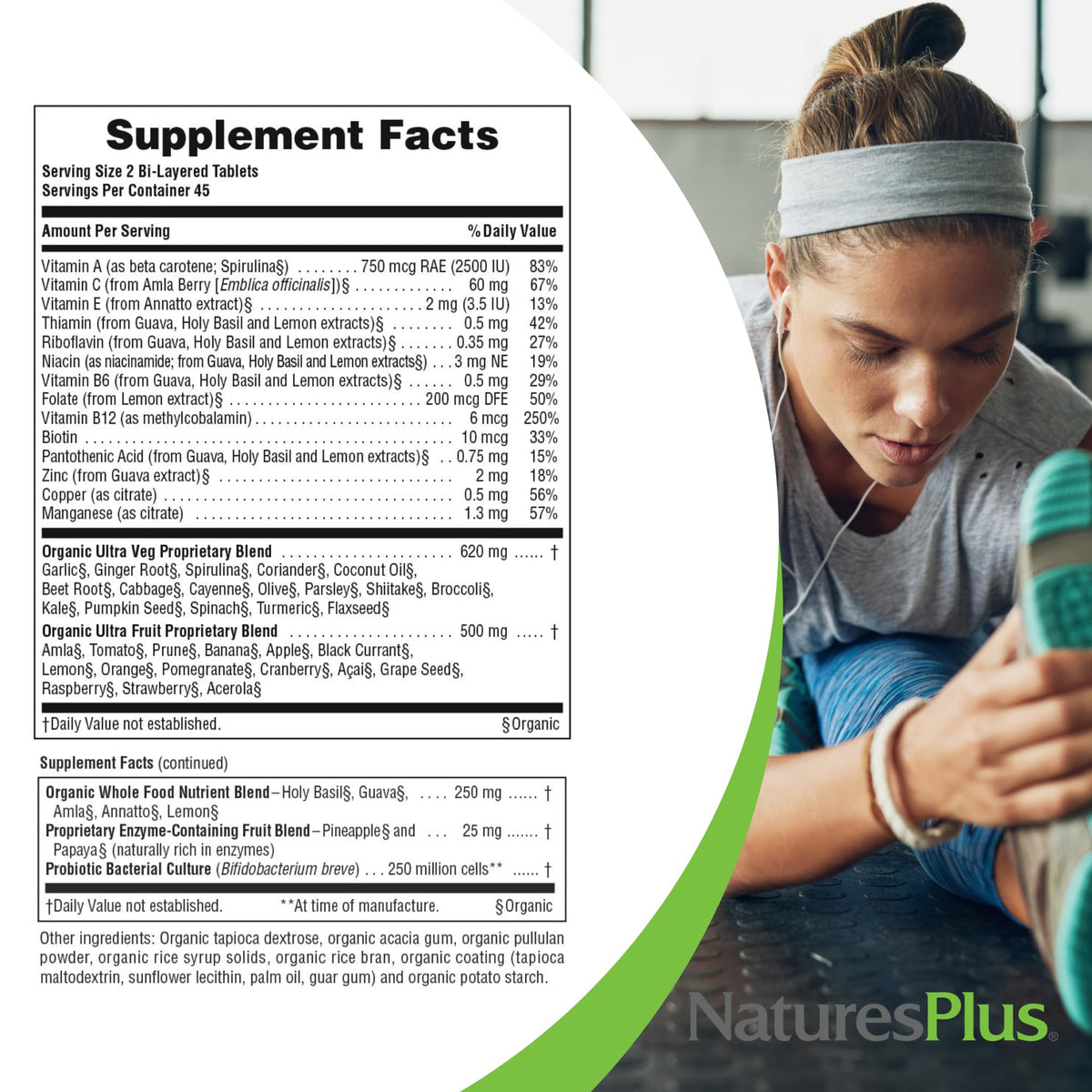 NaturesPlus Ultra Juice Multivitamin - 90 Bi-Layered Tablets - Whole Food Supplement with Fruits, Vegetables & Probiotics - Energy, Digestion & Immune Health Support - USDA Organic - 45 Servings - FENGGESTORE20