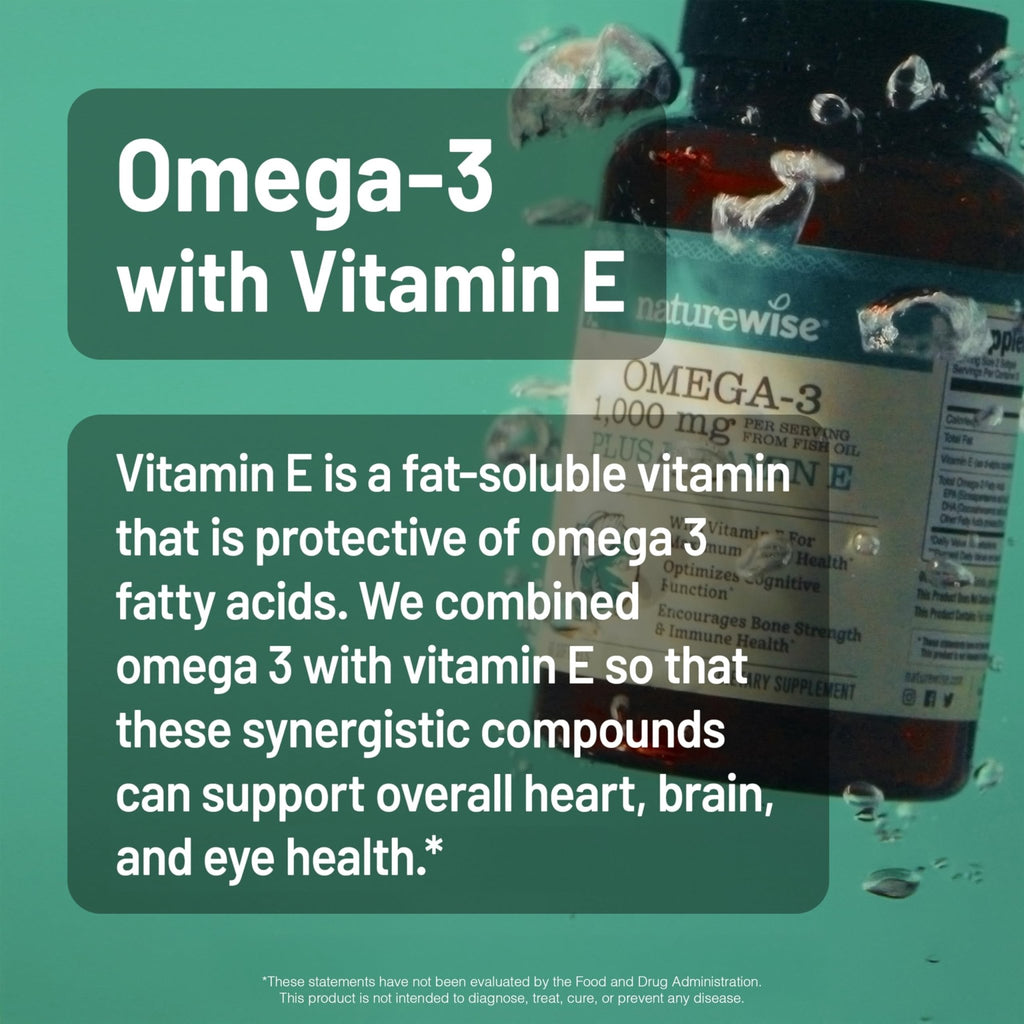 NatureWise Extra-Strength Omega 3 Fish Oil Supplement - 1000mg per Serving - 600 EPA & 400 DHA and Vitamin E - Support for Heart & Brain Health - Lemon Flavor - FENGGESTORE20