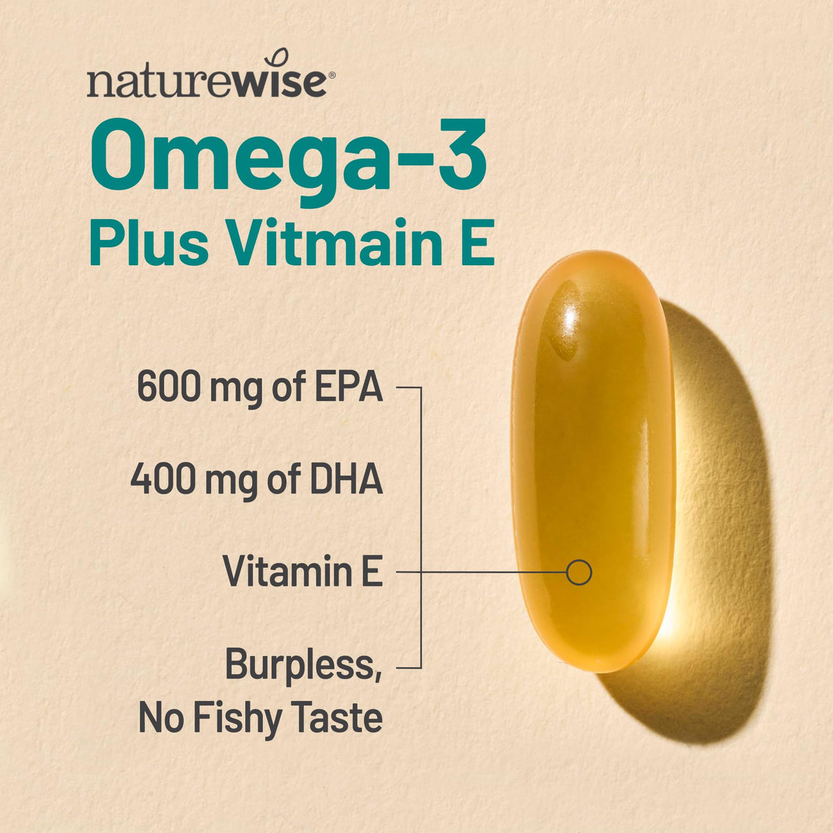 NatureWise Extra-Strength Omega 3 Fish Oil Supplement - 1000mg per Serving - 600 EPA & 400 DHA and Vitamin E - Support for Heart & Brain Health - Lemon Flavor - FENGGESTORE20