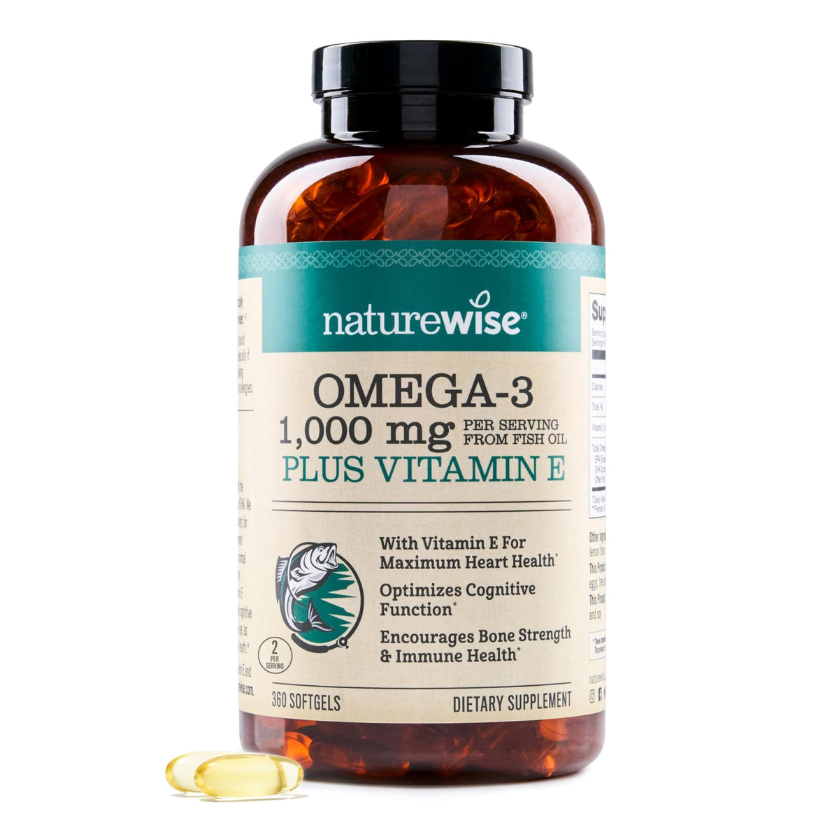 NatureWise Extra-Strength Omega 3 Fish Oil Supplement - 1000mg per Serving - 600 EPA & 400 DHA and Vitamin E - Support for Heart & Brain Health - Lemon Flavor - FENGGESTORE20