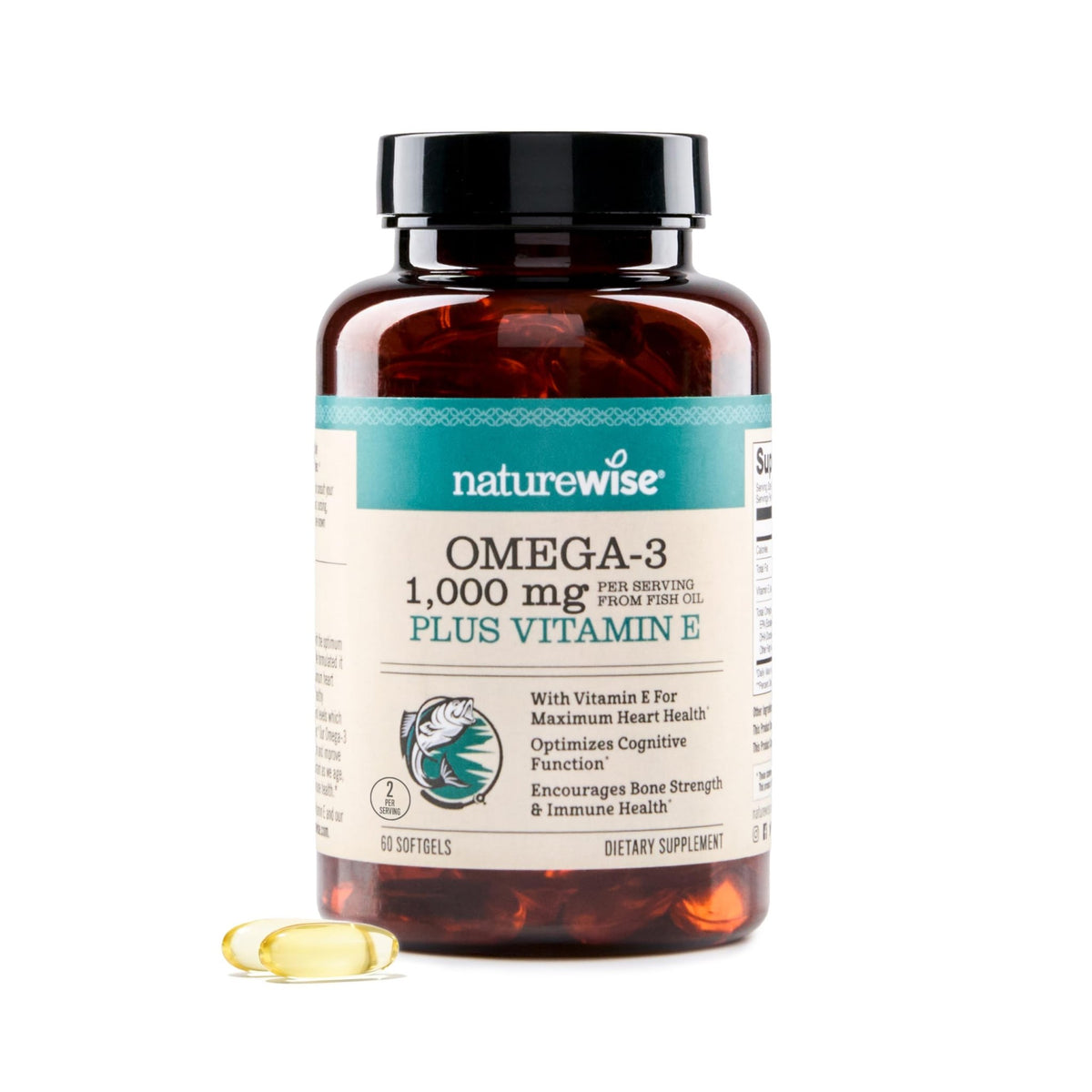 NatureWise Extra-Strength Omega 3 Fish Oil Supplement - 1000mg per Serving - 600 EPA & 400 DHA and Vitamin E - Support for Heart & Brain Health - Lemon Flavor, GMO-Free - 60 Softgels[1-Month Supply] - FENGGESTORE20