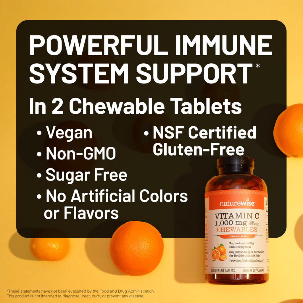 NatureWise Extra Strength Vitamin C Chewable 1000mg for Adults - Natural Orange Flavor - Immune System & Antioxidant Support - Non-GMO - FENGGESTORE20
