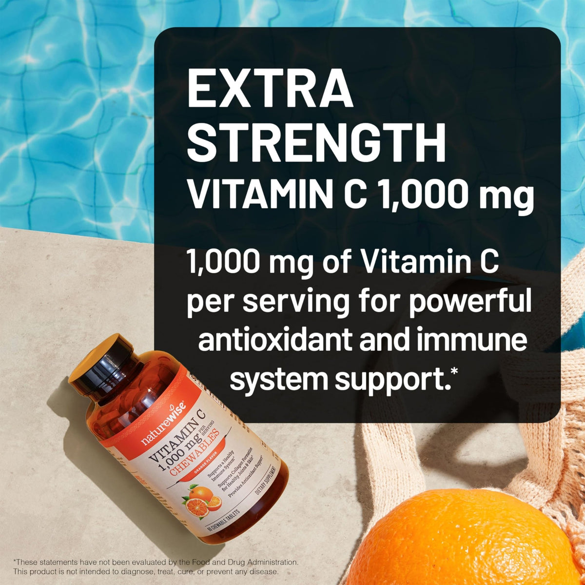 NatureWise Extra Strength Vitamin C Chewable 1000mg for Adults - Natural Orange Flavor - Immune System & Antioxidant Support - Non-GMO - FENGGESTORE20